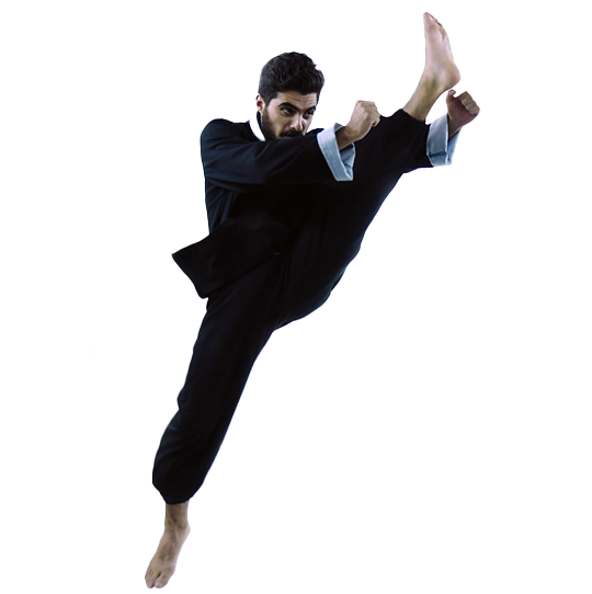Sifu Mohamad Hilal demonstrating devastating Wing Chun kick in the air